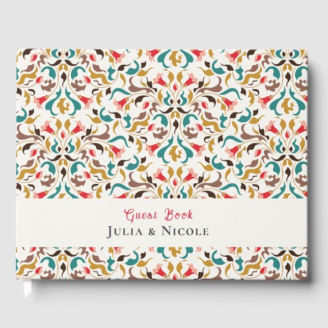 Livro De Visitas Casamento Romântico Elegante Floral Wreath Moderno (Frente)