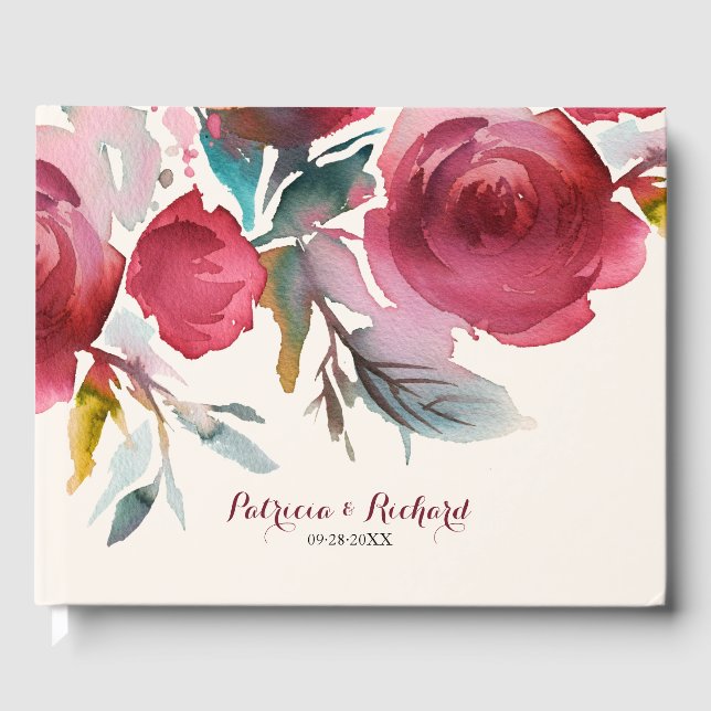 Livro De Visitas Casamento Romântico Floral de Marsala Boho (Frente)