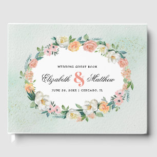 Livro De Visitas Casamento Romântico Floral Wreath Watercolor