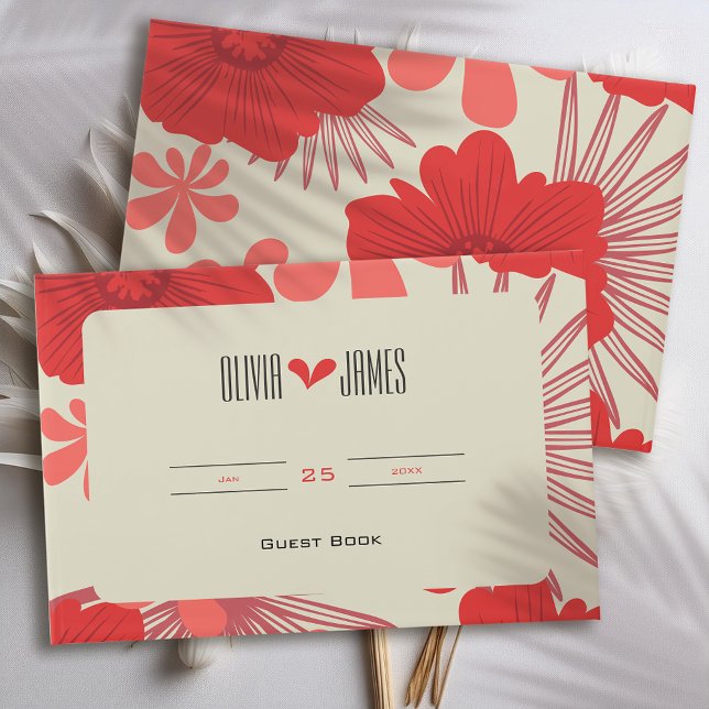 Livro De Visitas Casamento Romântico Vermelho Floral (Criador carregado)
