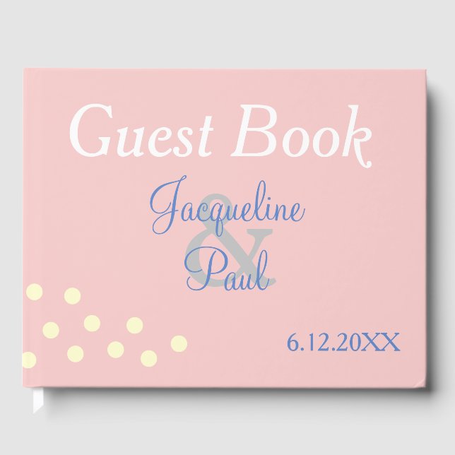 Livro De Visitas Casamento rosa Blue Bolinhas Heart (Frente)