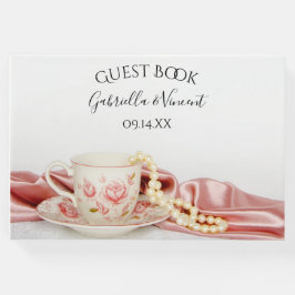 Livro De Visitas Casamento rosa com Tea e Pérolas