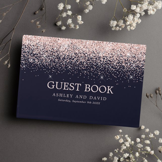 Livro De Visitas Casamento rosa Dourado Confetti Marinho Azul Moder (Criador carregado)