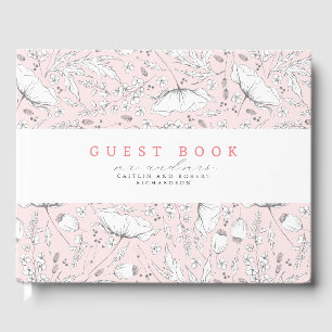Livro De Visitas Casamento Rosa Elegante de Flores Selvagens desenh