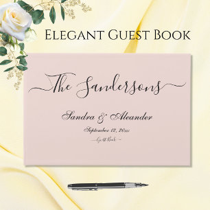 Livro De Visitas Casamento Rosa Mínimo Escamudo Simples Elegante Mo