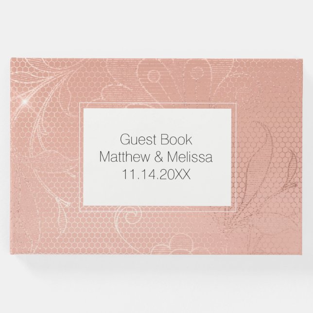 Livro De Visitas Casamento Rosa Rosa Rosa Glam Lace (Frente)