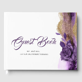 Livro De Visitas Casamento Roxo de ameixa e Dourado