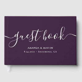 Livro De Visitas Casamento Roxo de Script Moderno Elegante