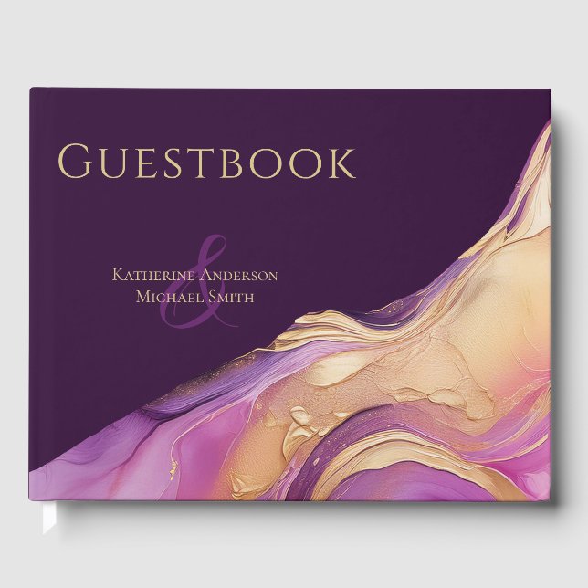 Livro De Visitas Casamento Roxo e Dourado Moderno (Frente)