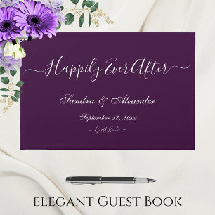 Livro De Visitas Casamento Roxo Mínimo de Joias Negras Elegante