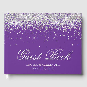 Livro De Visitas Casamento Roxo Real Brilho Prata Falso