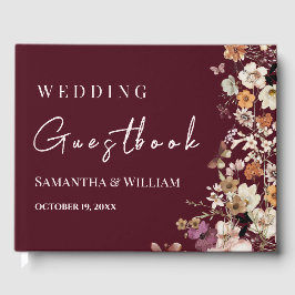 Livro De Visitas Casamento Russo Burgundy Chic Boho Wildflower