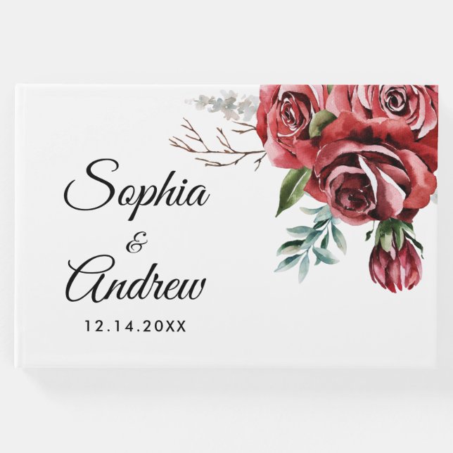 Livro De Visitas Casamento Russo da Rosa vermelha Elegante Marsala (Frente)