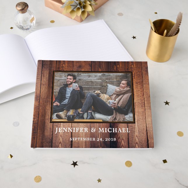 Livro De Visitas Casamento russo de madeira escura Noiva e Foto de  (Frente aberta)