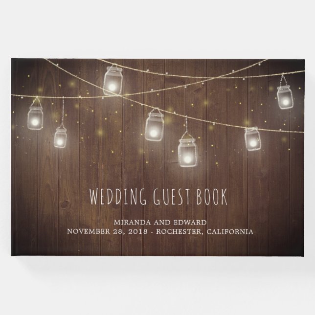 Livro De Visitas Casamento Russo de Vagalumes por Mason Jars (Frente)