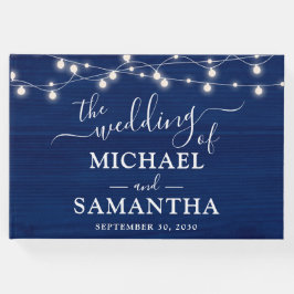 Livro De Visitas Casamento Russo Madeira Azul Elegante Simples