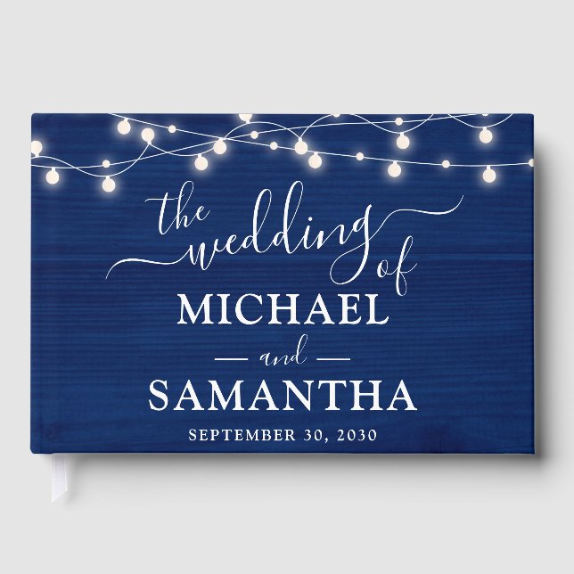 Livro De Visitas Casamento Russo Madeira Azul Elegante Simples (Frente)