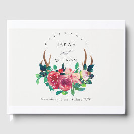 Livro De Visitas Casamento Rustic Boho Red Floral Stag Antlers
