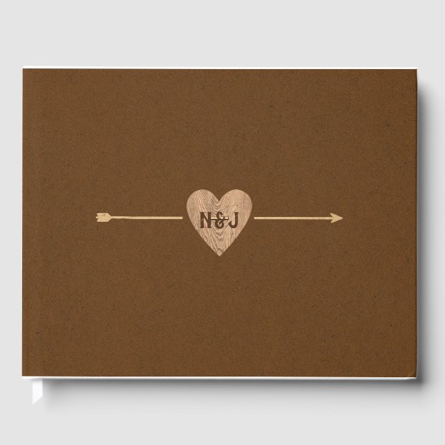 Livro De Visitas Casamento Rustic Brown Kraft Heart Arrow Woodsy (Frente)