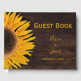 Livro De Visitas Casamento Rustic Brown Wood Amarelo Sunflower