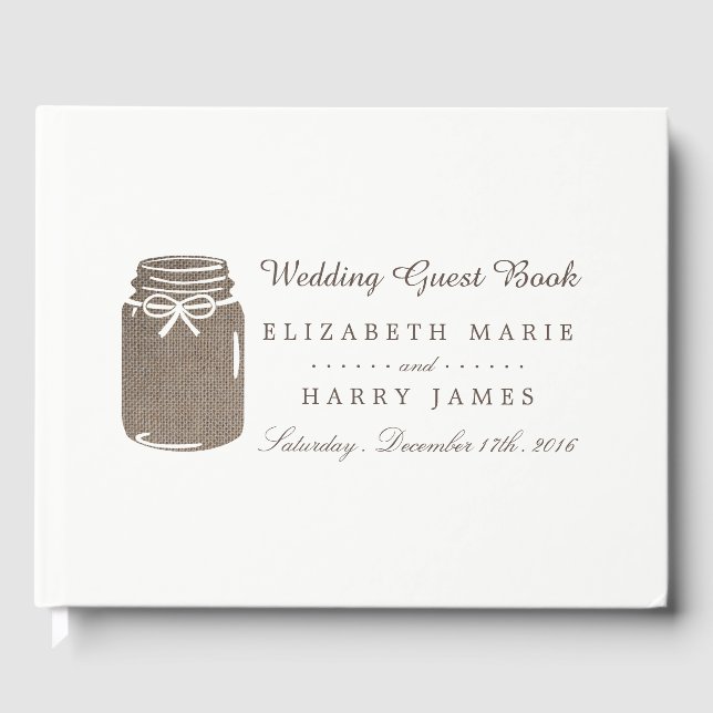 Livro De Visitas Casamento Rustic Burlap Mason Jar (Frente)