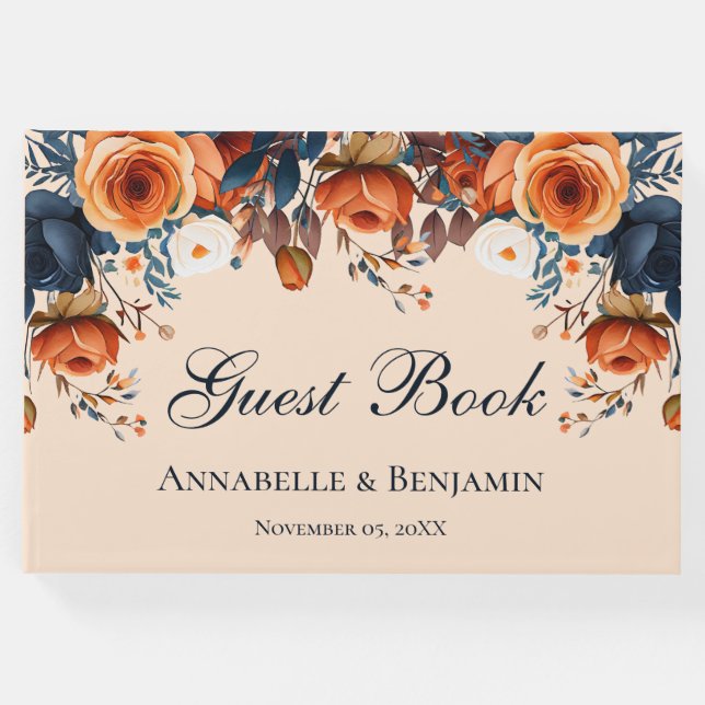 Livro De Visitas Casamento Rustic Burnt Orange and Blue (Frente)
