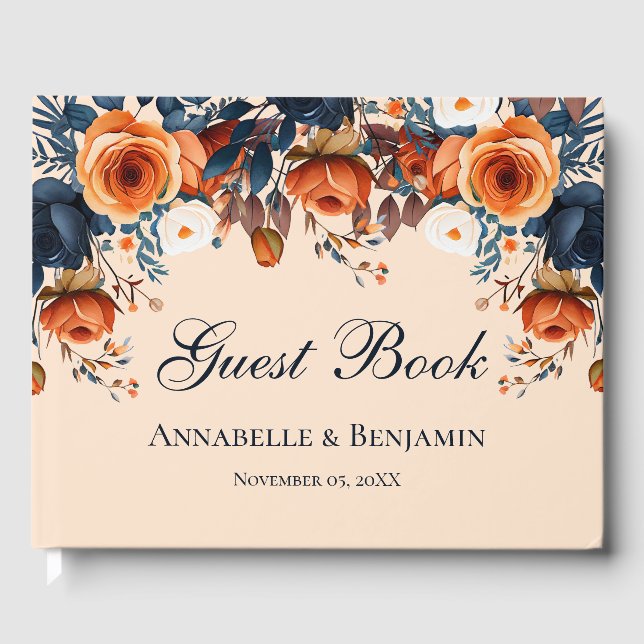 Livro De Visitas Casamento Rustic Burnt Orange and Blue (Frente)