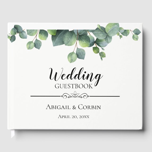 Livro De Visitas Casamento Rustic Chic Eucalyptus Buquê (Frente)