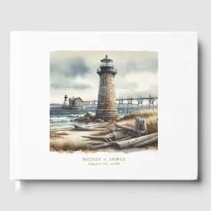 Livro De Visitas Casamento Rustic Coastal Lighthouse Seaside Beach