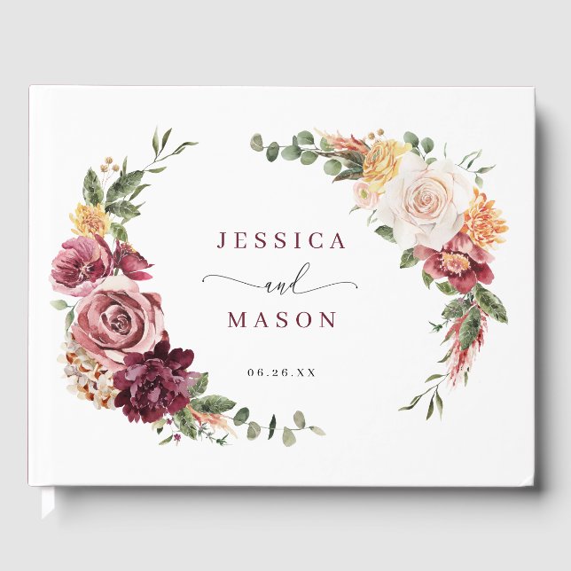 Livro De Visitas Casamento Rustic Country Boho Fall Burgundy (Frente)