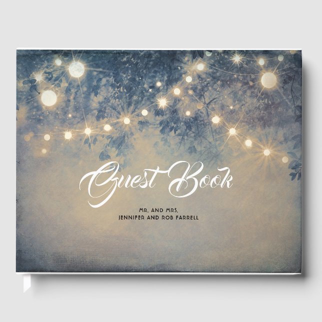Livro De Visitas Casamento Rustic Country String Lights (Frente)
