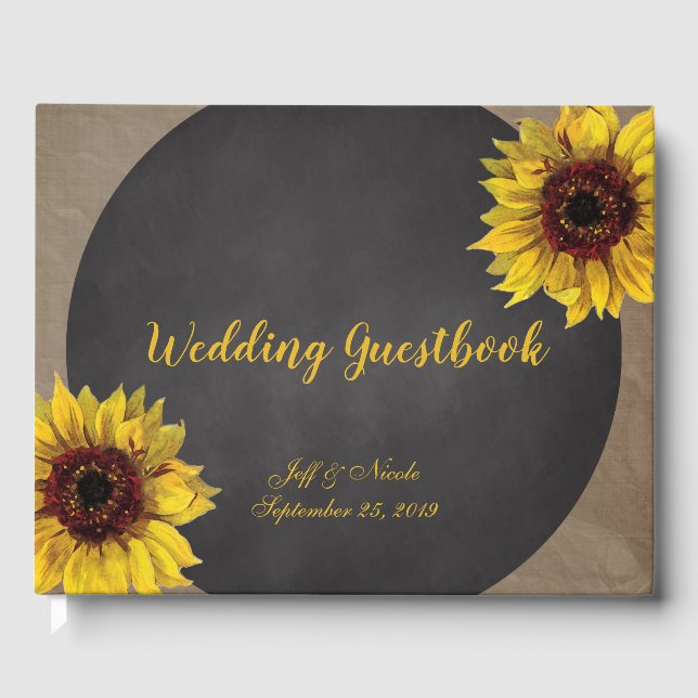 Livro De Visitas Casamento Rustic Country Wood Sunflower (Frente)