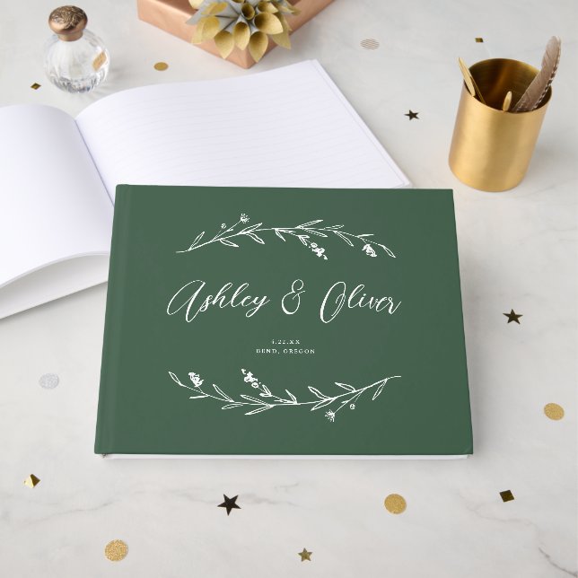 Livro De Visitas Casamento Rustic Elegant Dark Green (Frente aberta)