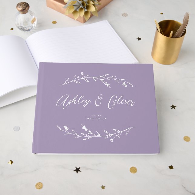 Livro De Visitas Casamento Rustic Elegant Lavanda Roxo (Frente aberta)