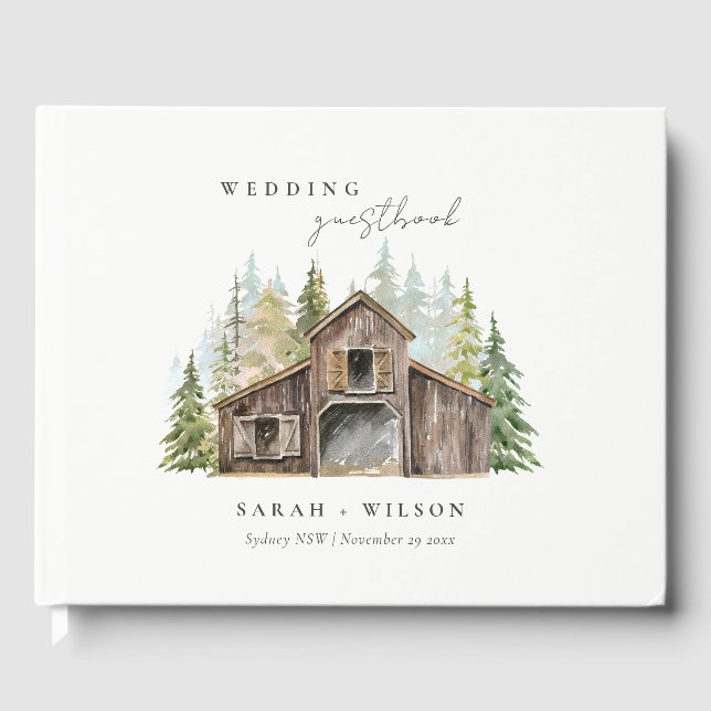 Livro De Visitas Casamento Rustic Elegant Pine Woods Forest (Frente)