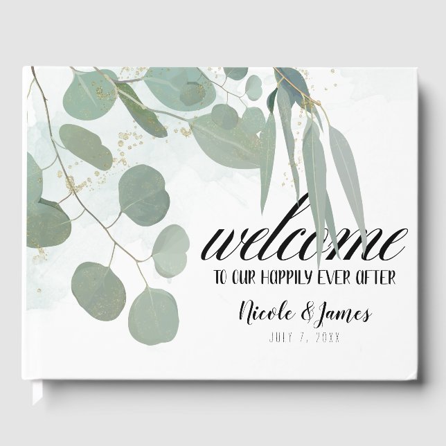 Livro De Visitas Casamento Rustic Eucalyptus Minimal Greenery Chic (Frente)