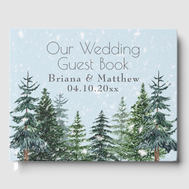 Livro De Visitas Casamento Rustic Evergreen Winter Pine (Frente)