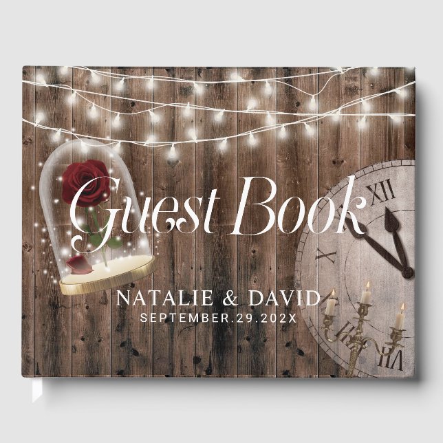 Livro De Visitas Casamento Rustic Fairytale Rosa Glass Dome (Frente)