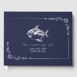 Livro De Visitas Casamento Rustic Fish Dark Blue Beach