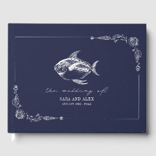 Livro De Visitas Casamento Rustic Fish Dark Blue Beach