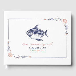 Livro De Visitas Casamento Rustic Fish Red & Blue Beach