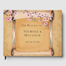 Livro De Visitas Casamento Rustic Floral Scroll Cherry Blossom