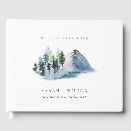Livro De Visitas Casamento Rustic Green Blue Pine Woods Mountain