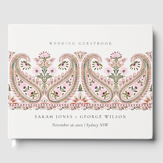Livro De Visitas Casamento Rustic Green Floral Paisley Motif (Frente)