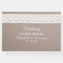 Livro De Visitas Casamento Rustic Kraft & Vintage White Lace