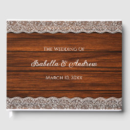 Livro De Visitas Casamento Rustic Lace Wood Pattern