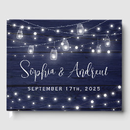 Livro De Visitas Casamento Rustic Marinho Wood Mason Jars Lights