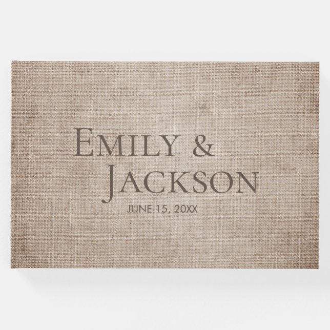 Livro De Visitas Casamento Rustic Minimal Brown Burlap Linen (Frente)