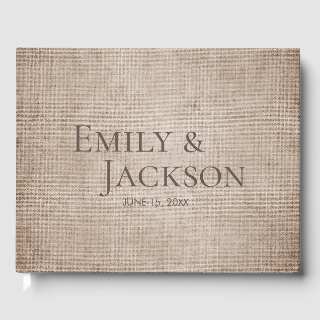Livro De Visitas Casamento Rustic Minimal Brown Burlap Linen (Frente)