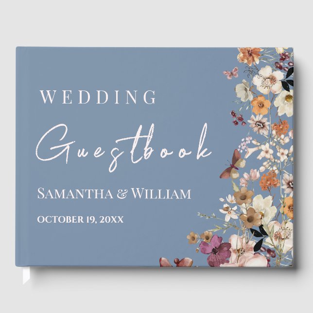 Livro De Visitas Casamento Rustic Periwinkle Chic Boho Wildflower (Frente)